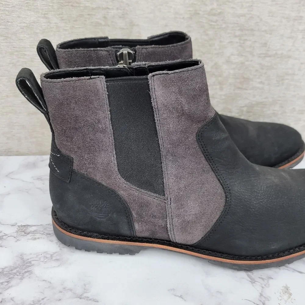 Timberland Men's Size 9.5 Kendrick Chelsea Boots Black Leather Gray Suede
